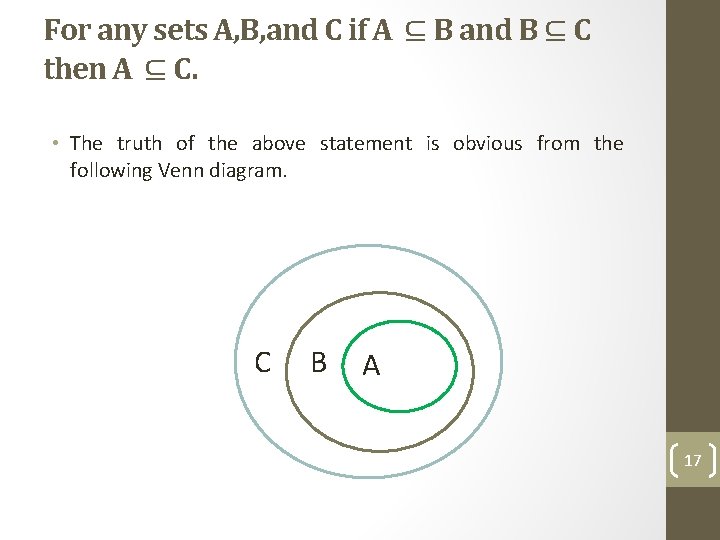 For any sets A, B, and C if A ⊆ B and B ⊆