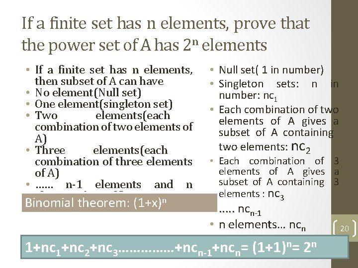 If a finite set has n elements, prove that the power set of A