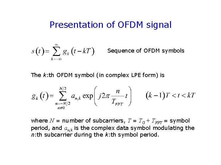Presentation of OFDM signal Sequence of OFDM symbols The k: th OFDM symbol (in