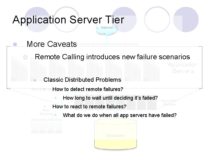 Application Server Tier l More Caveats ¡ Remote Calling introduces new failure scenarios l