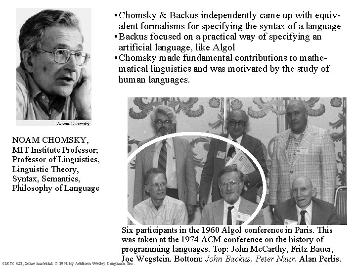  • Chomsky & Backus independently came up with equivalent formalisms for specifying the