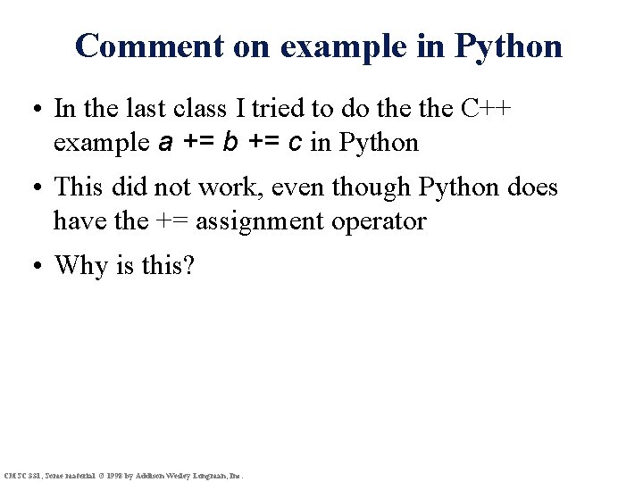 Comment on example in Python • In the last class I tried to do