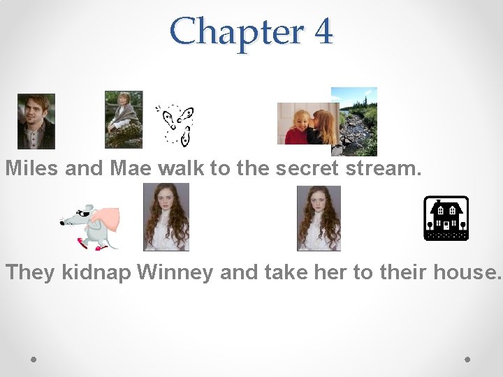 Chapter 4 Miles and Mae walk to the secret stream. They kidnap Winney and