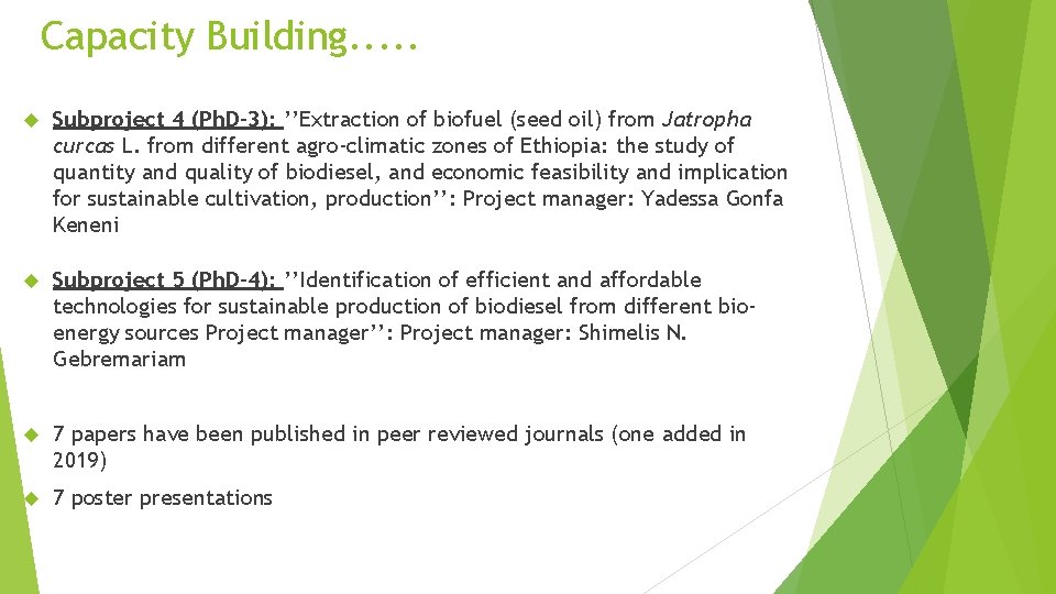 Capacity Building. . . Subproject 4 (Ph. D-3): ’’Extraction of biofuel (seed oil) from