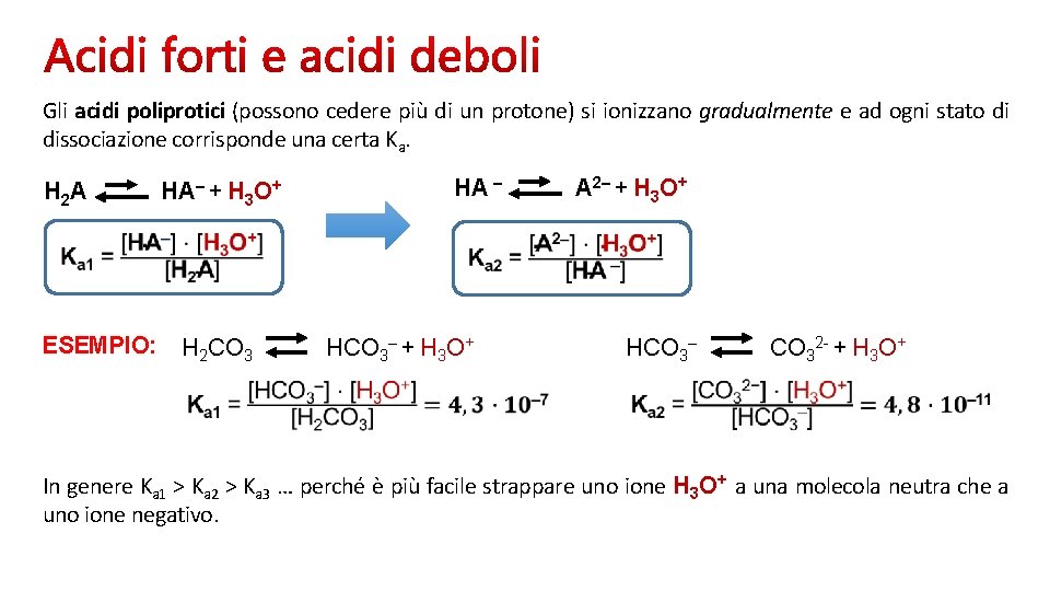 Gli acidi poliprotici (possono cedere più di un protone) si ionizzano gradualmente e ad Gli acidi poliprotici (possono cedere più di un protone) si ionizzano gradualmente e ad