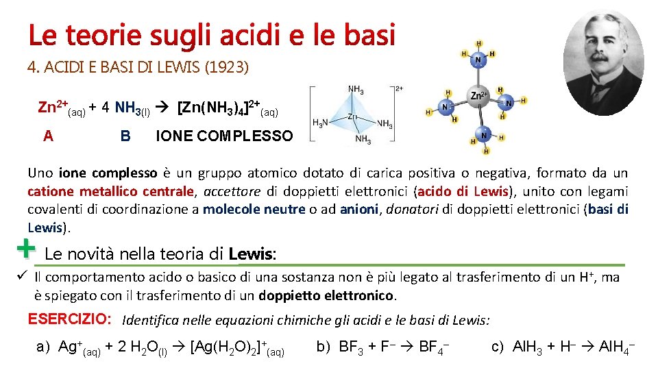 4. ACIDI E BASI DI LEWIS (1923) Zn 2+(aq) + 4 NH 3(l) [Zn(NH 4. ACIDI E BASI DI LEWIS (1923) Zn 2+(aq) + 4 NH 3(l) [Zn(NH