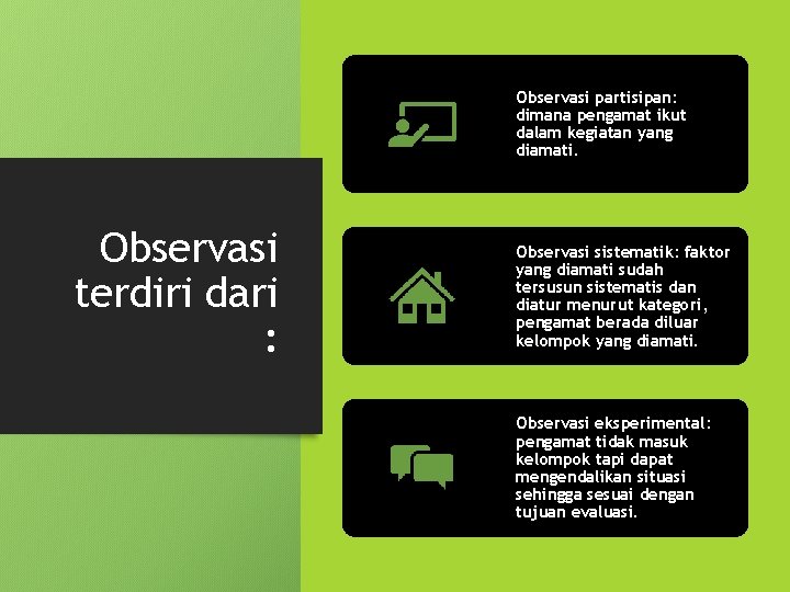 Observasi partisipan: dimana pengamat ikut dalam kegiatan yang diamati. Observasi terdiri dari : Observasi