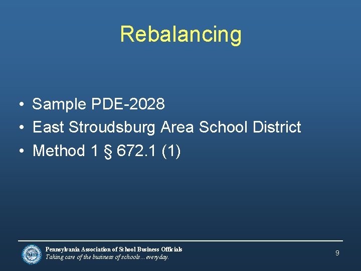 Rebalancing • Sample PDE-2028 • East Stroudsburg Area School District • Method 1 §