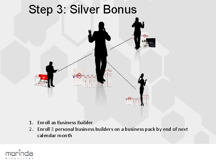 Step 3: Silver Bonus 1. Enroll as Business Builder 2. Enroll 3 personal business