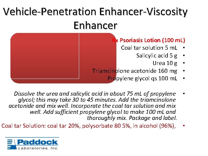 Vehicle-Penetration Enhancer-Viscosity Enhancer Rx Psoriasis Lotion (100 m. L) Coal tar solution 5 m.