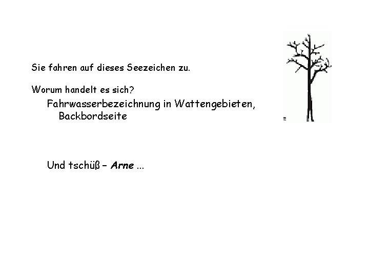 Sie fahren auf dieses Seezeichen zu. Worum handelt es sich? Fahrwasserbezeichnung in Wattengebieten, Backbordseite