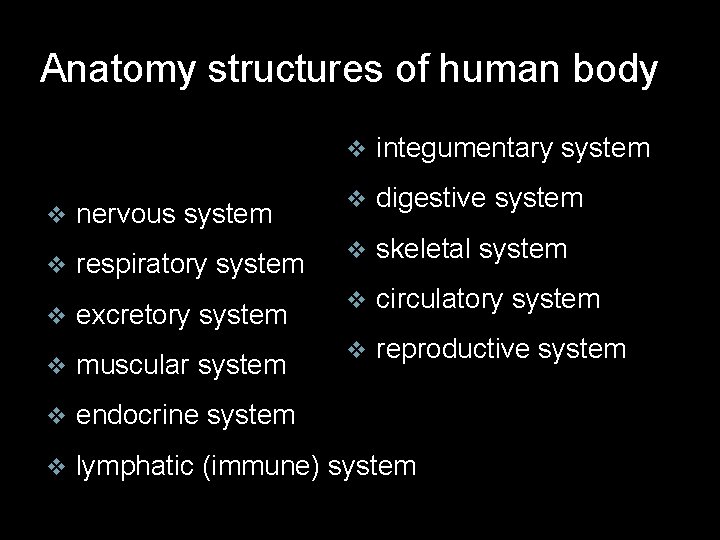 Anatomy structures of human body v integumentary system nervous system v digestive system v Anatomy structures of human body v integumentary system nervous system v digestive system v