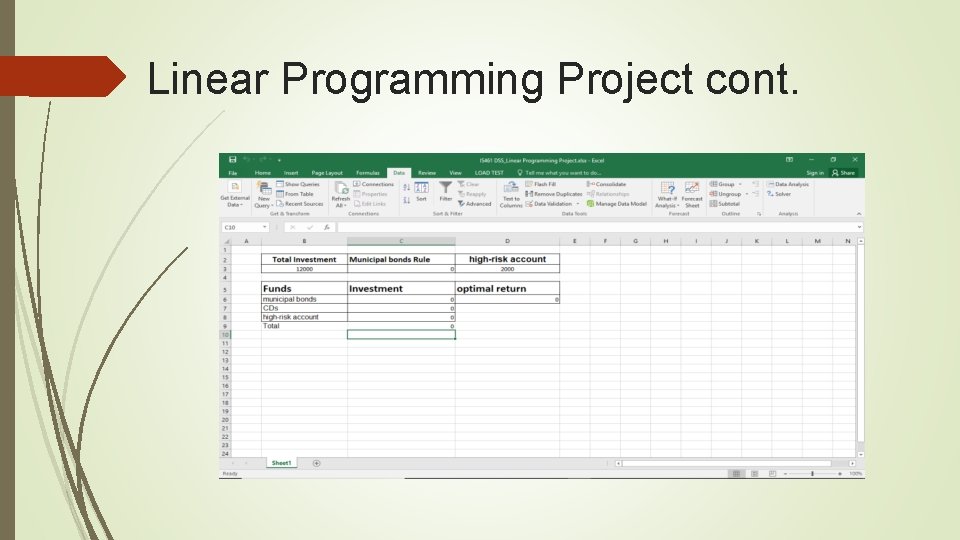 Linear Programming Project cont. 