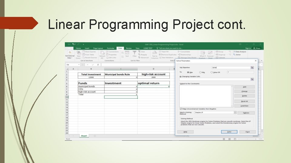 Linear Programming Project cont. 