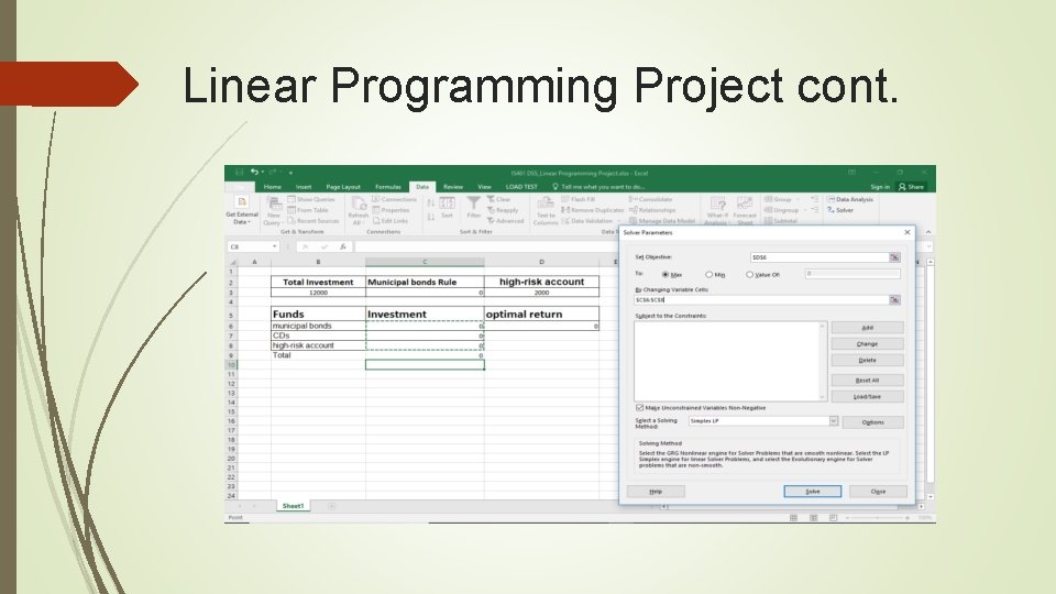 Linear Programming Project cont. 