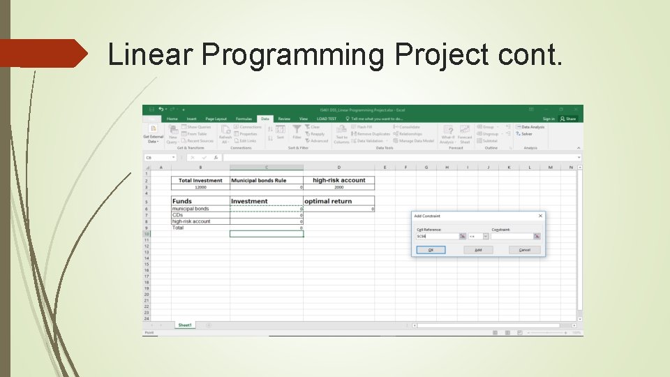Linear Programming Project cont. 