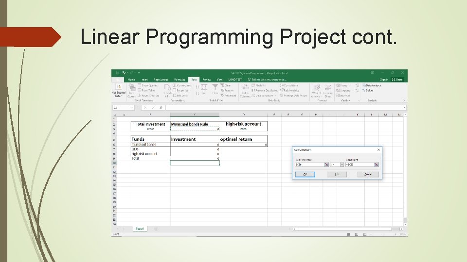 Linear Programming Project cont. 