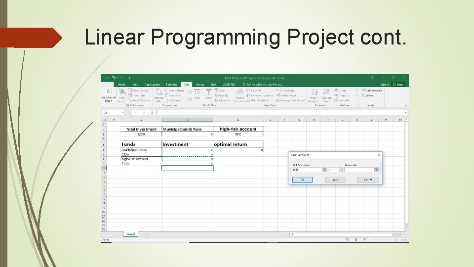 Linear Programming Project cont. 