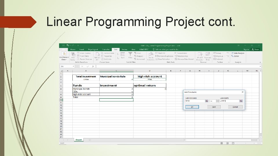 Linear Programming Project cont. 
