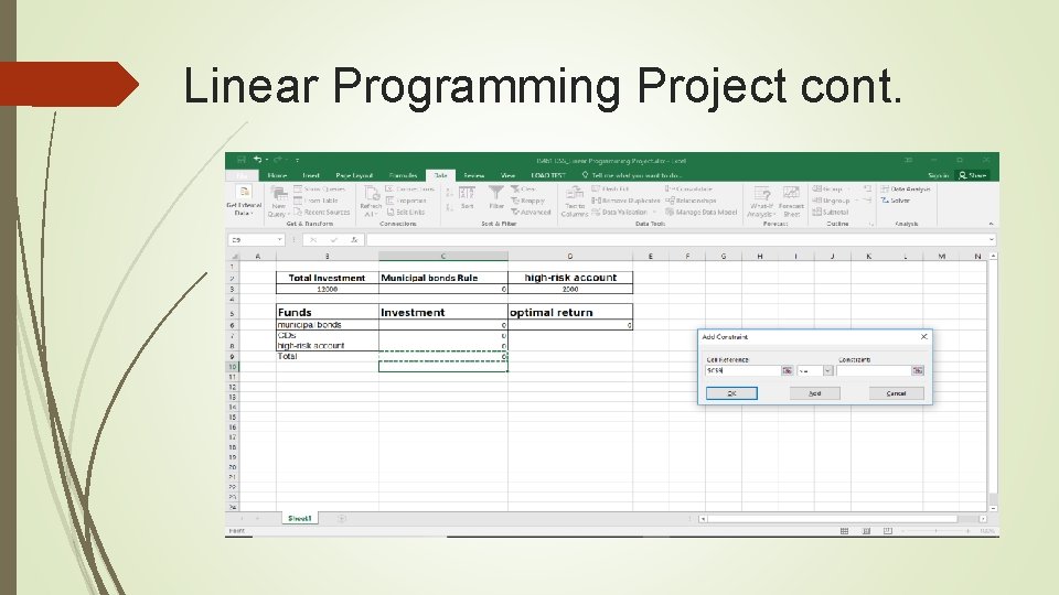 Linear Programming Project cont. 