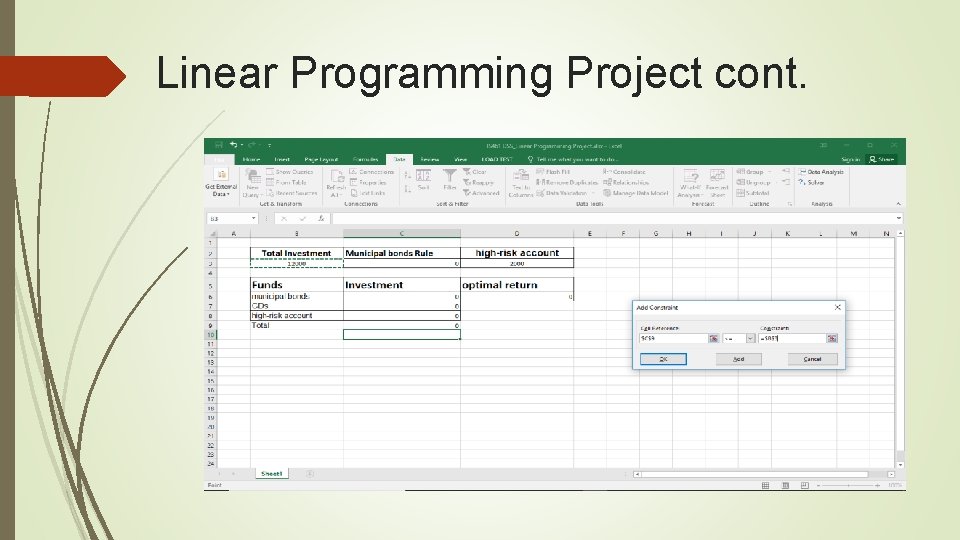 Linear Programming Project cont. 