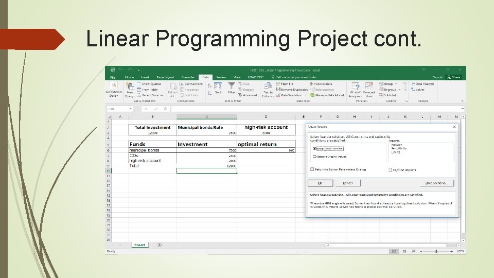 Linear Programming Project cont. 