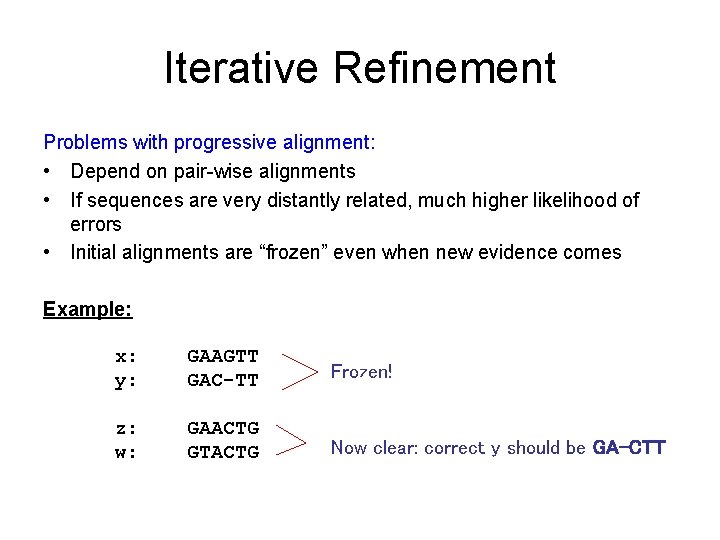 Iterative Refinement Problems with progressive alignment: • Depend on pair-wise alignments • If sequences