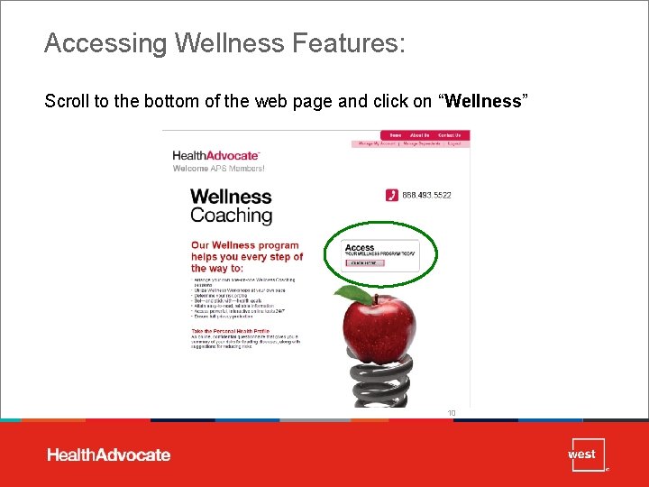 Accessing Wellness Features: Scroll to the bottom of the web page and click on