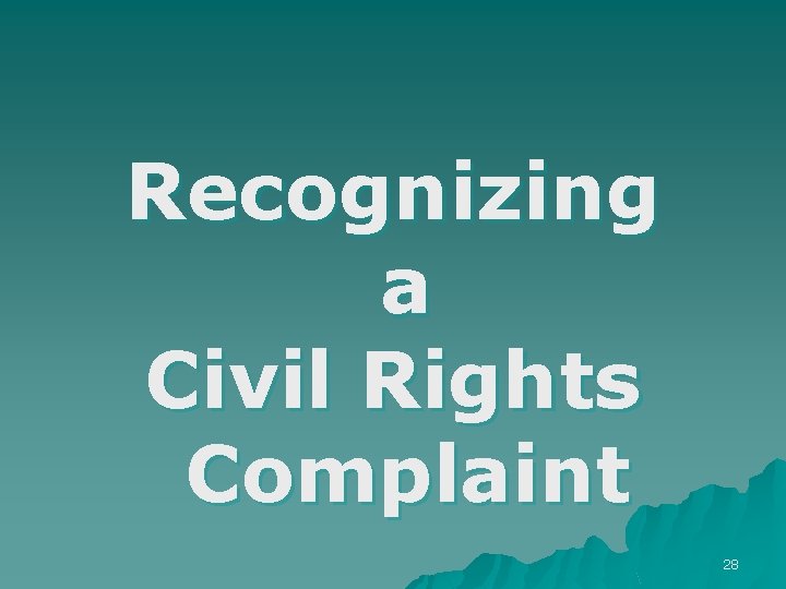 Recognizing a Civil Rights Complaint 28 