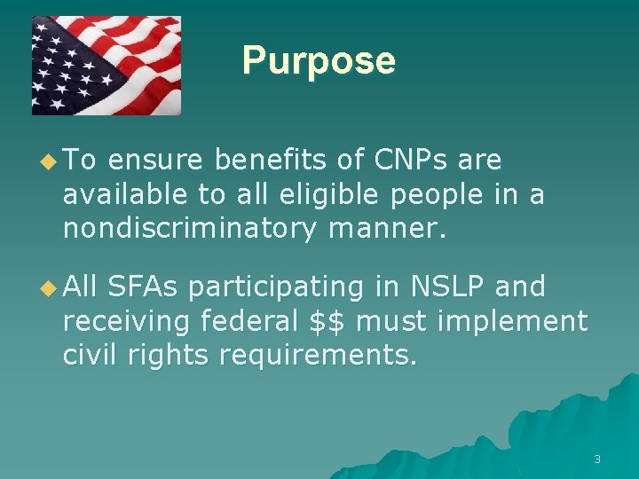 Purpose u To ensure benefits of CNPs are available to all eligible people in