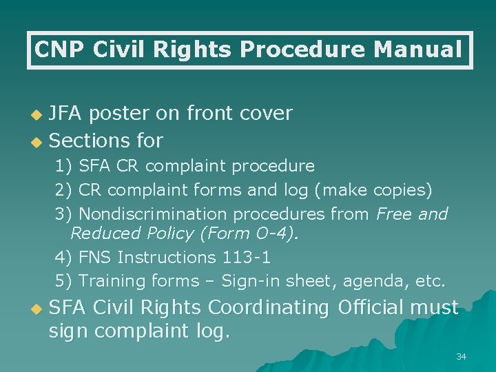 CNP Civil Rights Procedure Manual JFA poster on front cover u Sections for u