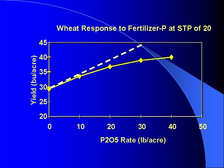 Wheat Response to Fertilizer-P at STP of 20 Yield (bu/acre) 45 40 35 30