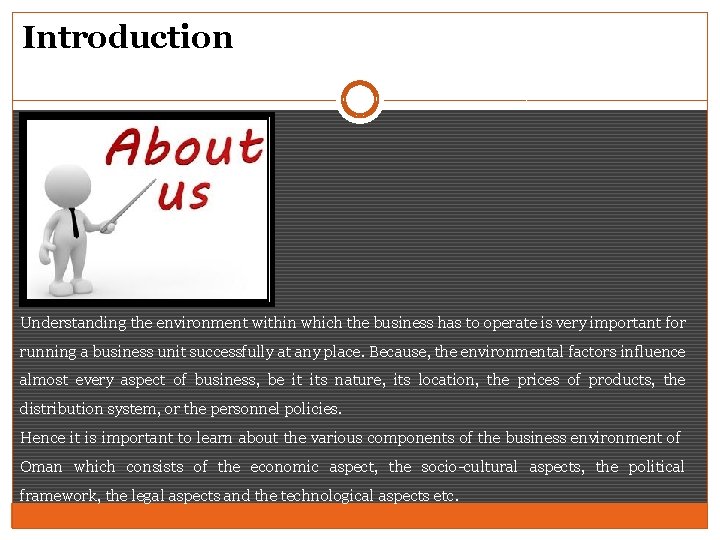 Introduction Understanding the environment within which the business has to operate is very important