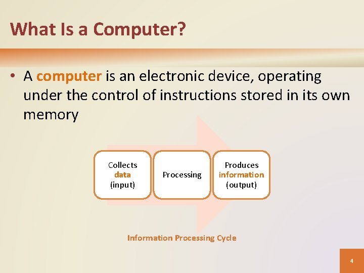 What Is a Computer? • A computer is an electronic device, operating under the What Is a Computer? • A computer is an electronic device, operating under the