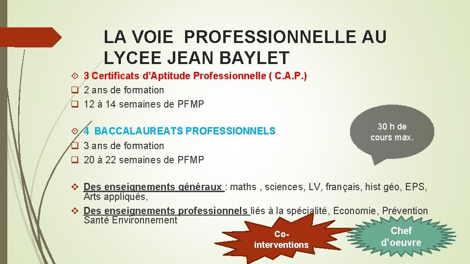 LA VOIE PROFESSIONNELLE AU LYCEE JEAN BAYLET 3 Certificats d’Aptitude Professionnelle ( C. A.