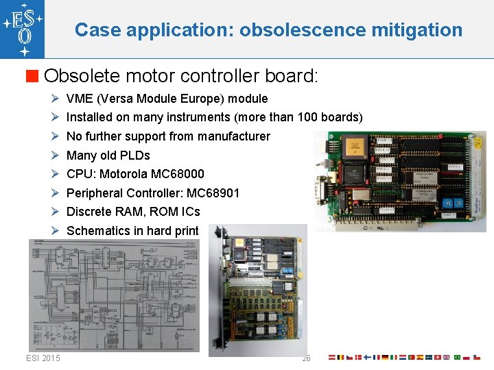 Case application: obsolescence mitigation Obsolete motor controller board: Ø Ø Ø Ø ESI 2015