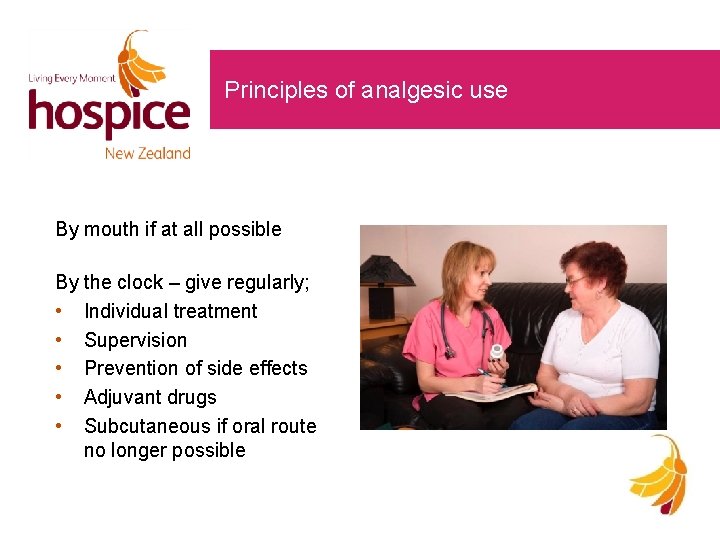 Principles of analgesic use By mouth if at all possible By the clock –