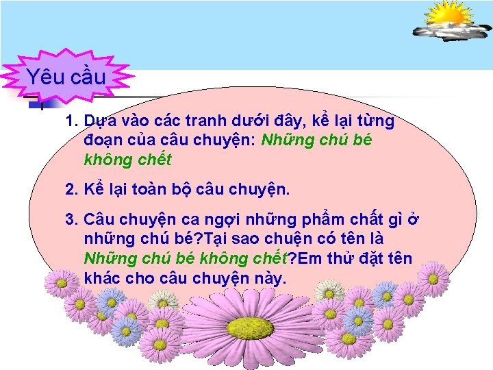 Yêu cầu 1. Dựa vào các tranh dưới đây, kể lại từng đoạn của