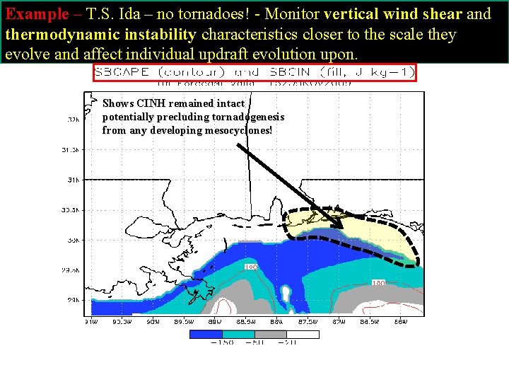 Example – T. S. Ida – no tornadoes! - Monitor vertical wind shear and