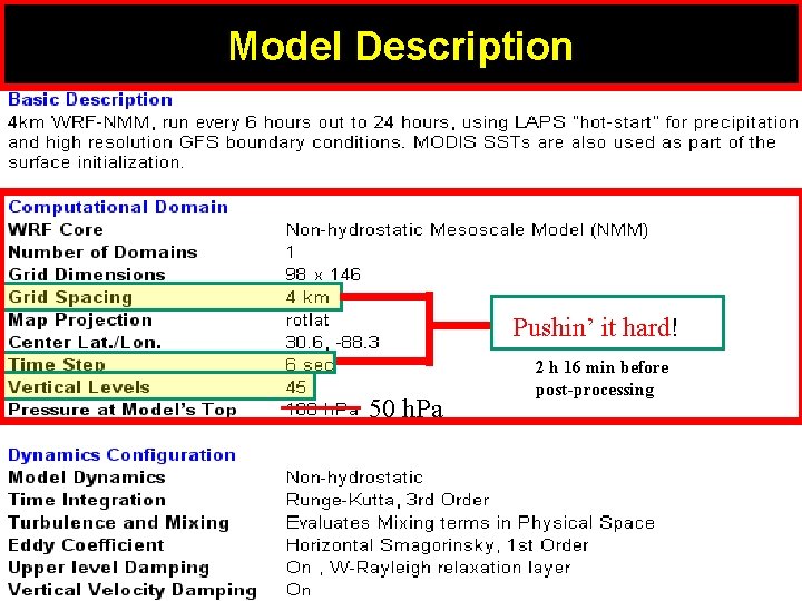 Model Description Pushin’ it hard! 50 h. Pa 2 h 16 min before post-processing