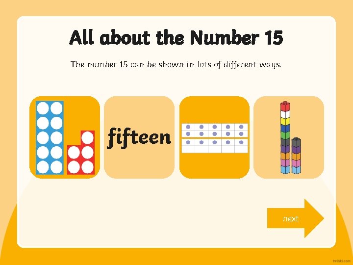 All about the Number 15 The number 15 can be shown in lots of