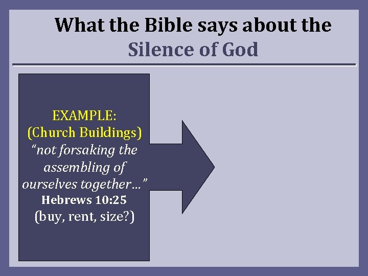 What the Bible says about the Silence of God EXAMPLE: (Church Buildings) “not forsaking