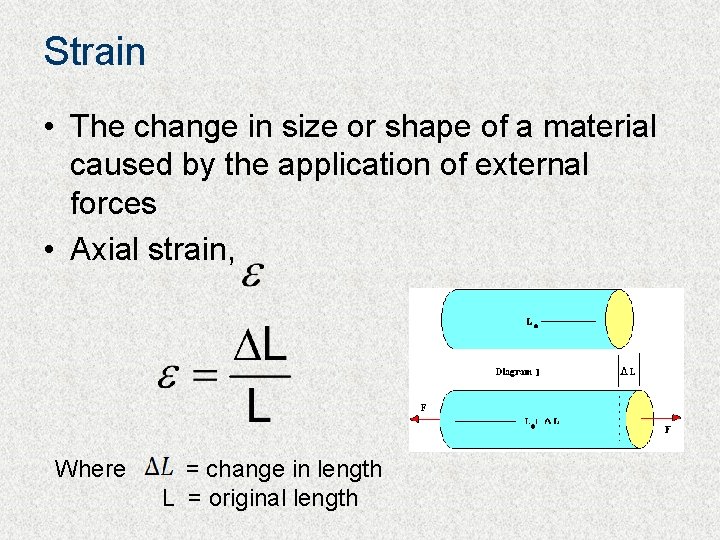 Strain • The change in size or shape of a material caused by the