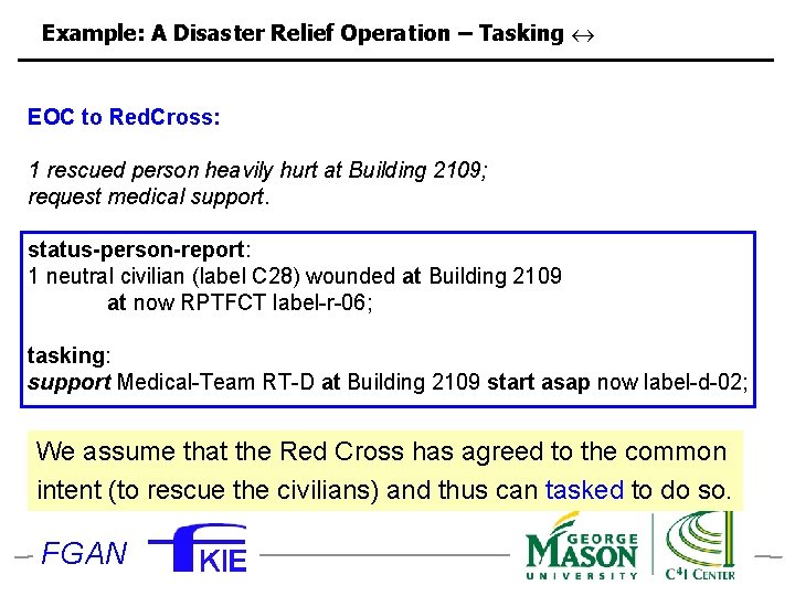 Example: A Disaster Relief Operation – Tasking EOC to Red. Cross: 1 rescued person