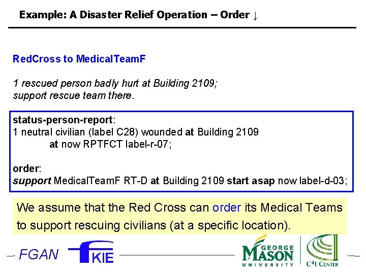 Example: A Disaster Relief Operation – Order ↓ Red. Cross to Medical. Team. F