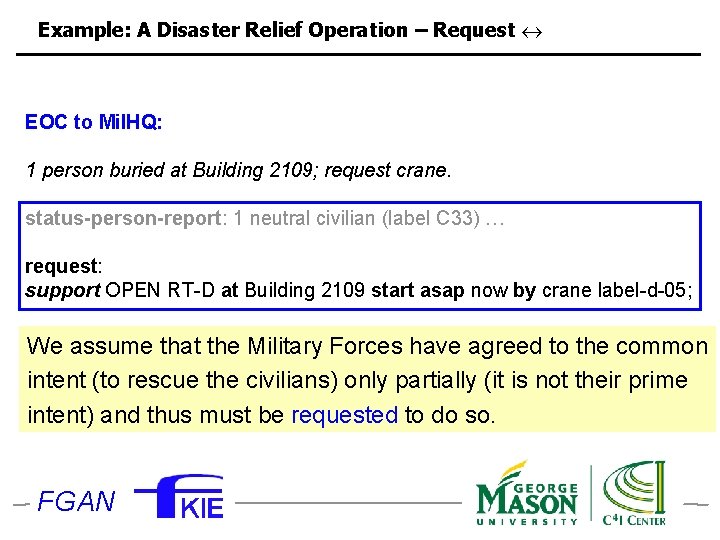 Example: A Disaster Relief Operation – Request EOC to Mil. HQ: 1 person buried
