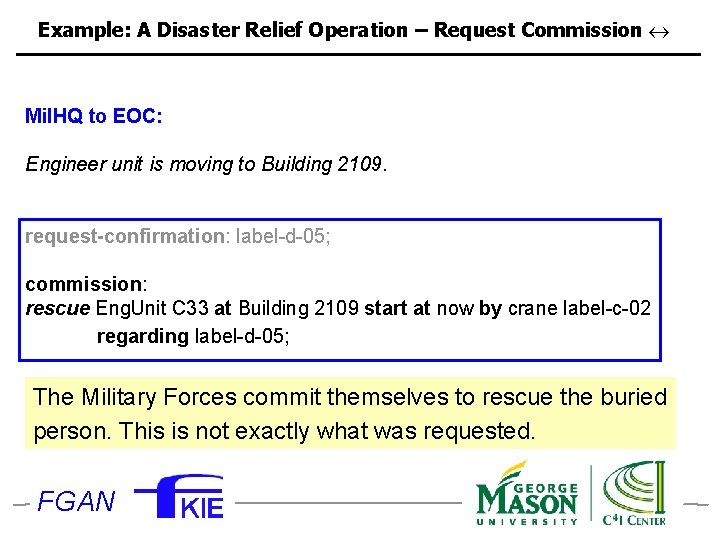Example: A Disaster Relief Operation – Request Commission Mil. HQ to EOC: Engineer unit