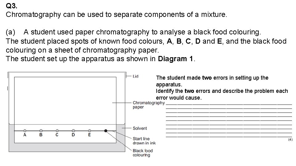 Q 3. Chromatography can be used to separate components of a mixture. (a) A
