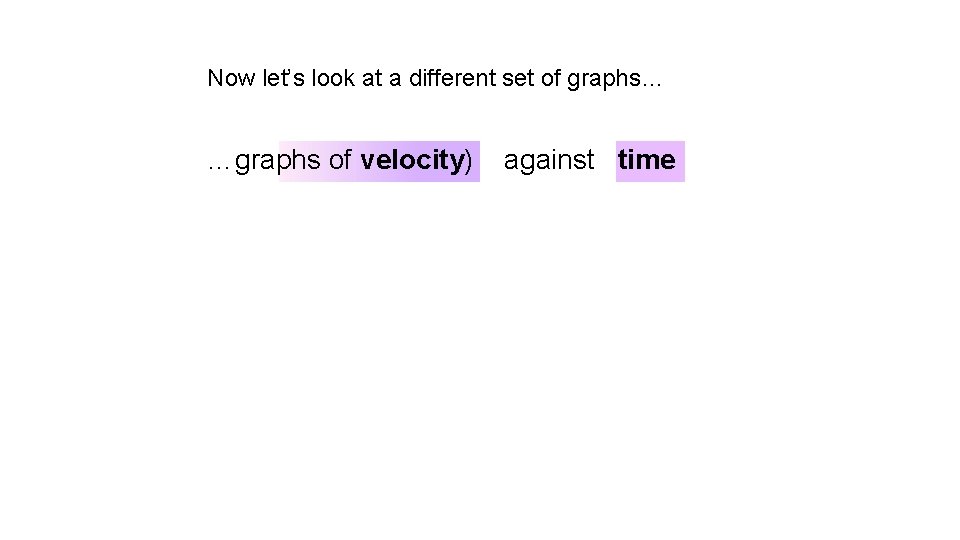 Now let’s look at a different set of graphs… …graphs of velocity) against time