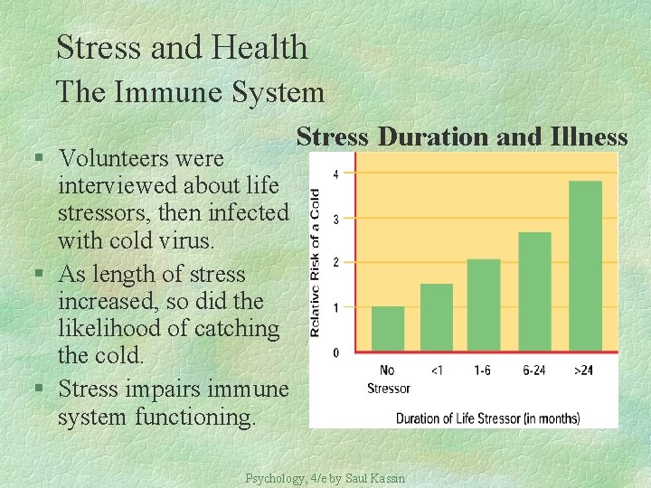 Stress and Health The Immune System § Volunteers were interviewed about life stressors, then